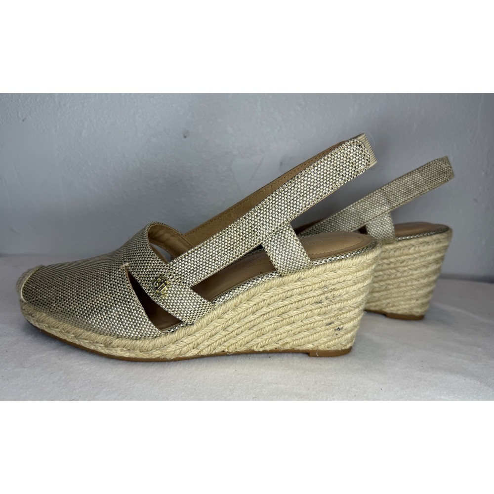 Lauren Ralph Lauren Penelope Espadrille Wedges Women 7.5B Gold Metallic Boho - Picture 4 of 11